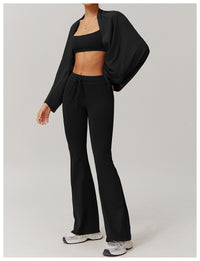 Off Shoulder Cropped Batwing Sleeve Long Sleeve Yoga Top - Modestly Vogue 