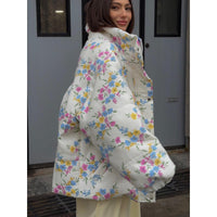 Printed Cotton Padded Jacket Coat Women Autumn Winter Stand Collar Zipper Cotton Padded Jacket Thermal Cotton Padded Coat Women