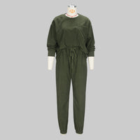 Spring Autumn Winter Women round Neck Long Sleeved Trousers Solid Color Casual Set - Modestly Vogue 