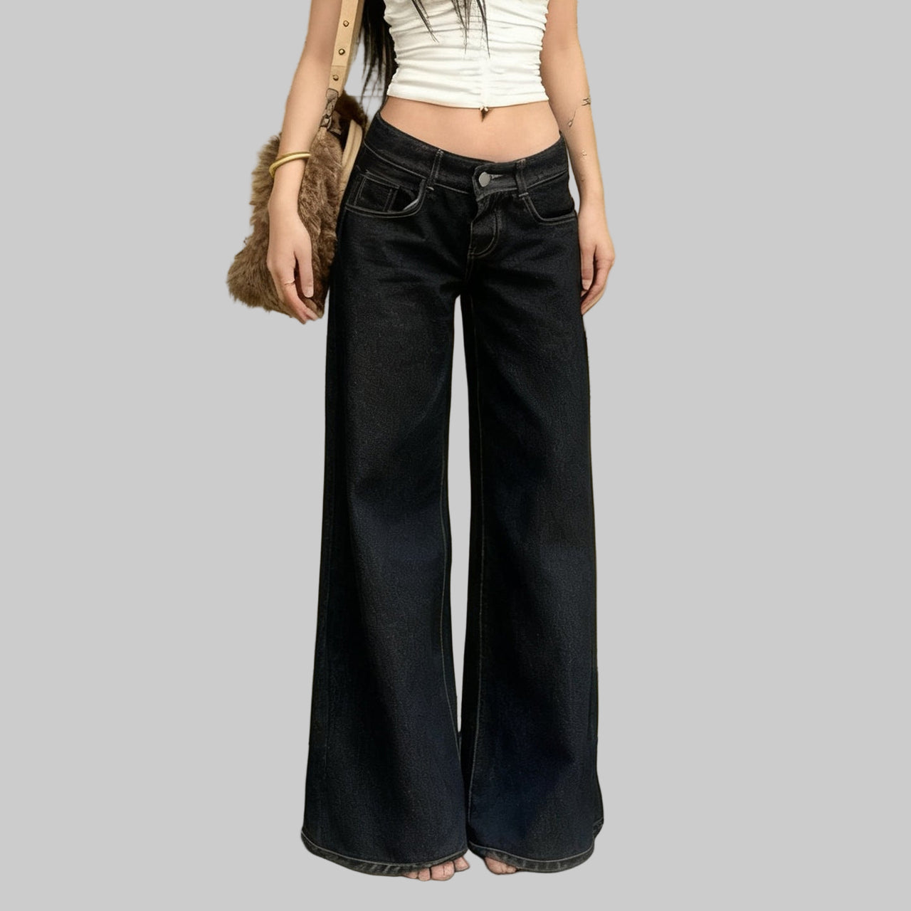 Retro Street Straight Low Waist Casual Jeans Women Arrival Basic Dark Blue Pants
