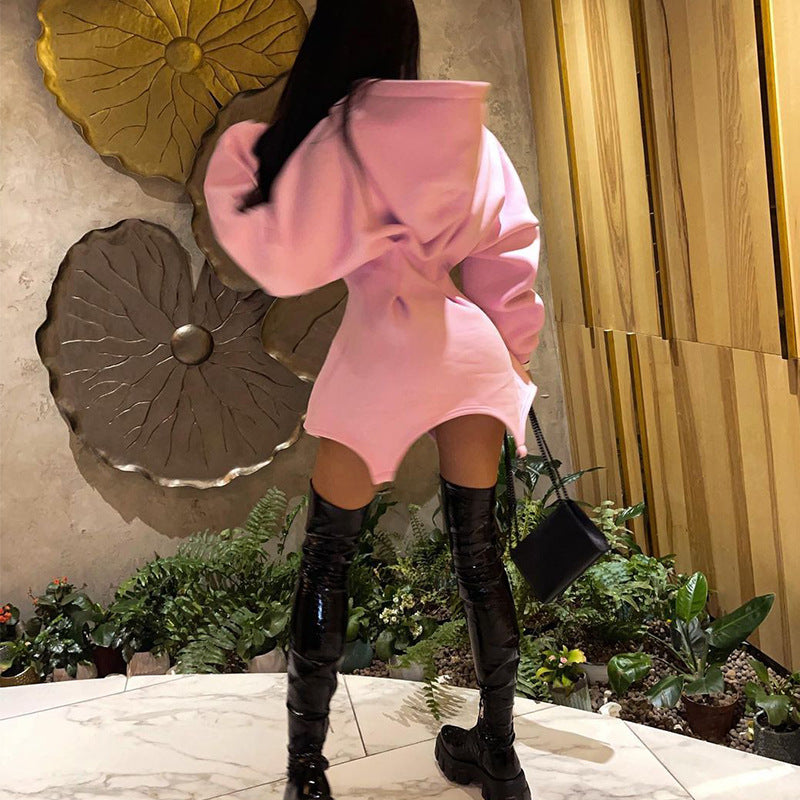 Pastel Autumn Winter Women Clothing Solid Color Casual Loose Long Sleeve Hooded Dress - Modestly Vogue 