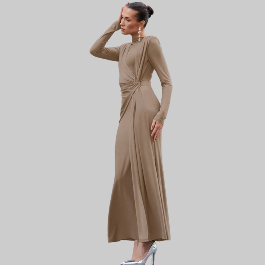 Elegant Ruched Twisted Maxi Bodycon Dress - Modestly Vogue 