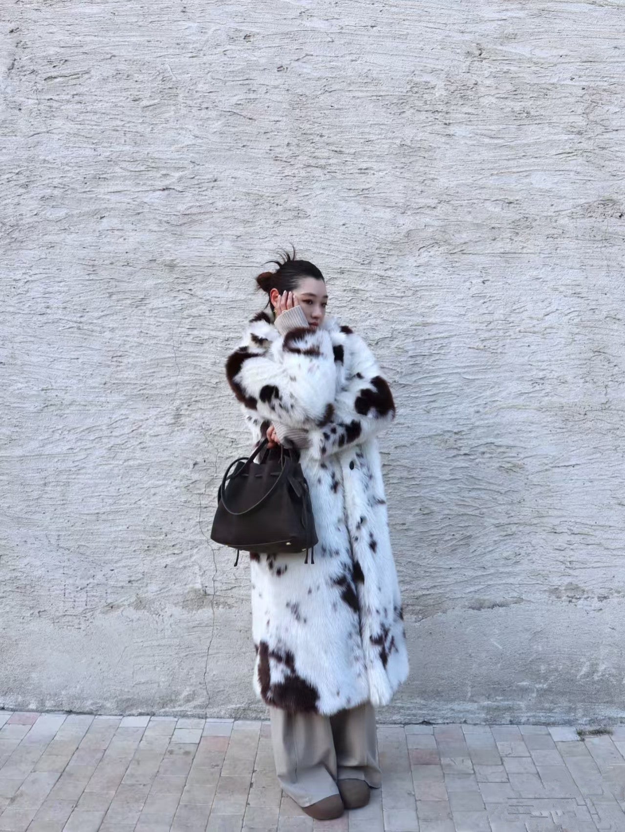 Faux Fur Coat Cow Point Printing Fox Fur Coat Extended Winter Environmental Protection Fur Coat - Modestly Vogue 