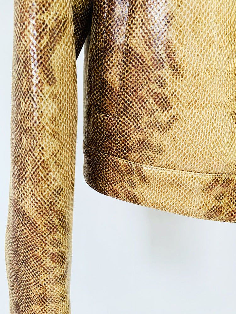 Snakeskin Leather Jacket & Flared Pants | Bold Co-Ord Set - Modestly Vogue 