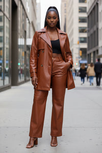Design Brown Leather Coat Women Clothing Autumn Leather Jacket Mid Length Coat - Modestly Vogue 