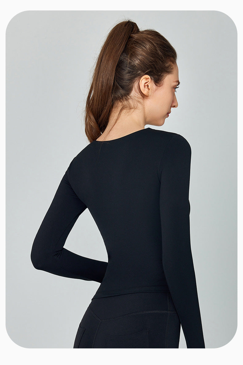 Diagonal Collar Long Sleeve Asymmetric Yoga Sports Top