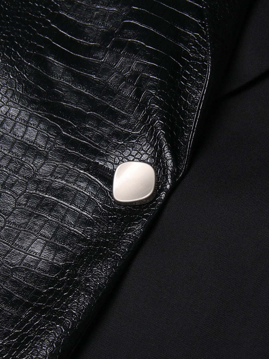 Crocodile Pattern Leather Stitching Blazer Fabric Vest Personalized Cut Stylish Adjustable Jacket - Modestly Vogue 