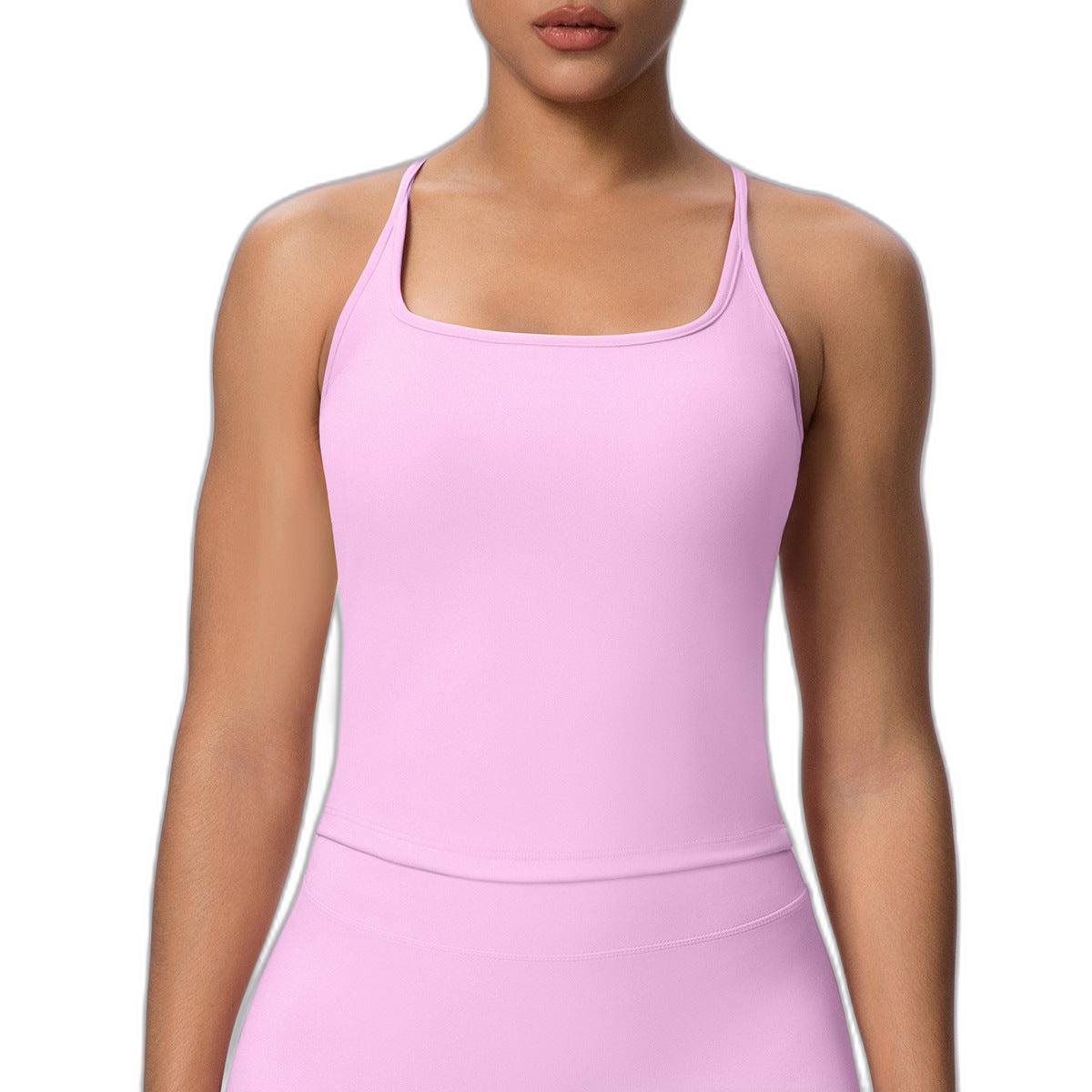 H-Shaped Beauty Back Spaghetti Strap Yoga Vest | Padded Workout Top - Modestly Vogue 