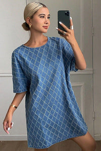 Blue Denim Straight Short Sleeve Casual Dress - Modestly Vogue 