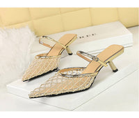 Mesh Lace Pointed Toe Stiletto Sandals Shoes Heels