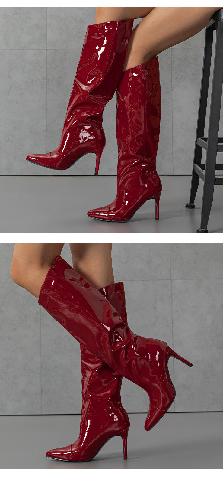 Patent Leather Pointed Mid-Calf Boots | Glossy Women’s Footwear