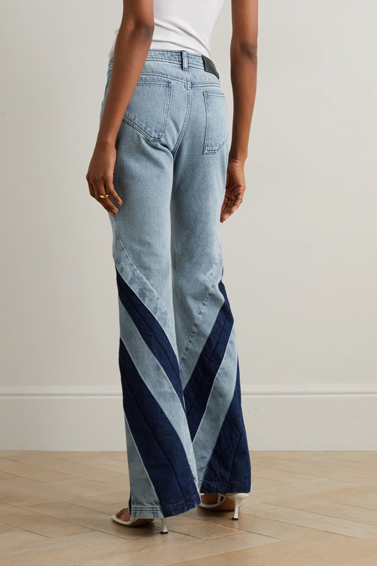 Blue Denim Patchwork Tube Top Three Jeans Two Piece Set - Modestly Vogue 