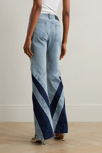 Blue Denim Patchwork Tube Top Three Jeans Two Piece Set - Modestly Vogue 