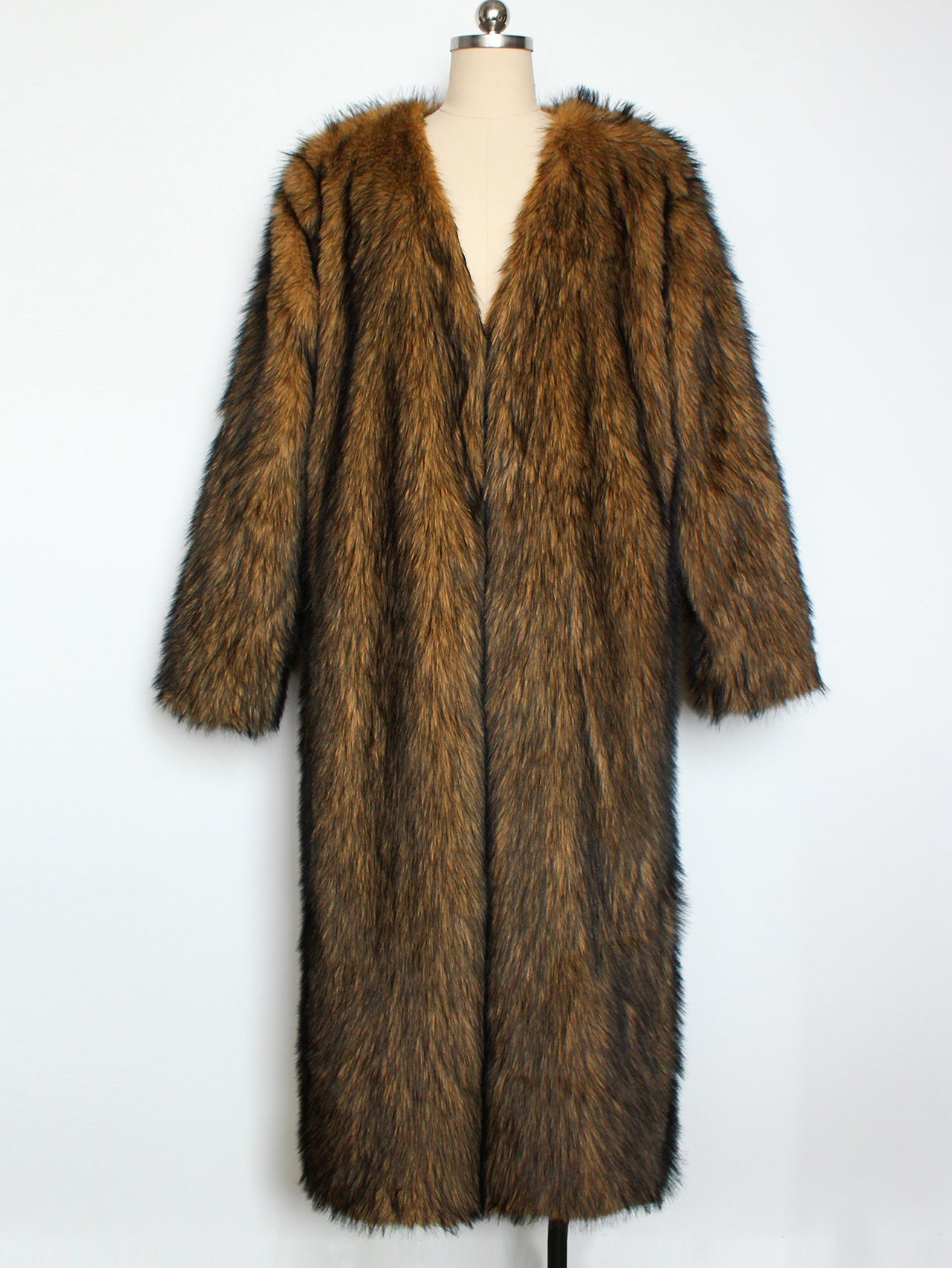 Collarless Faux Fur Coat Long Plush Coat - Modestly Vogue 