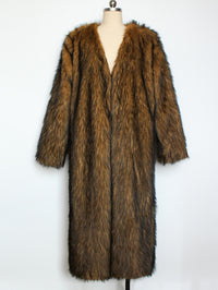Collarless Faux Fur Coat Long Plush Coat - Modestly Vogue 
