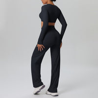 Pink Lace Studio Sculpt Women’s Workout Set – Breathable Long Sleeve & Pants - Modestly Vogue 