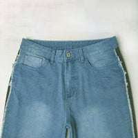 Blue Denim Black Striped Jeans - Modestly Vogue 