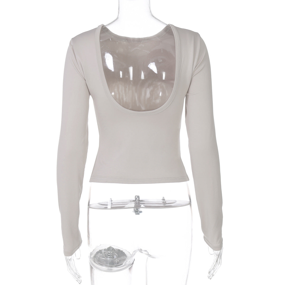 Women’s Slim Fit Long Sleeve Backless Solid Color Top