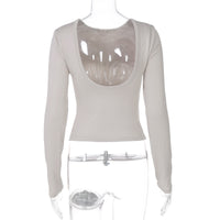 Women’s Slim Fit Long Sleeve Backless Solid Color Top