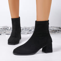 Women’s Leopard Print Suede Chunky Heel Ankle Boots