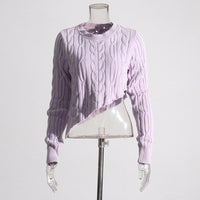 Pastel Idle Niche Irregular Asymmetric Hem Distressed Figure Flattering Short Sweater for Women