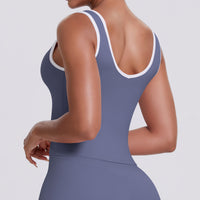 Nude Feel Contrast Color Back Yoga Tennis Workout Clothes Sports Top - Modestly Vogue 