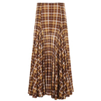 Retro Patchwork Plaid A line Long Skirt