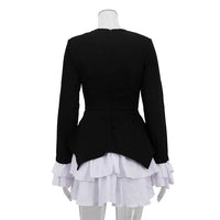 Black & White Color Contrast A-Line Dress – V Neck Flared Sleeves