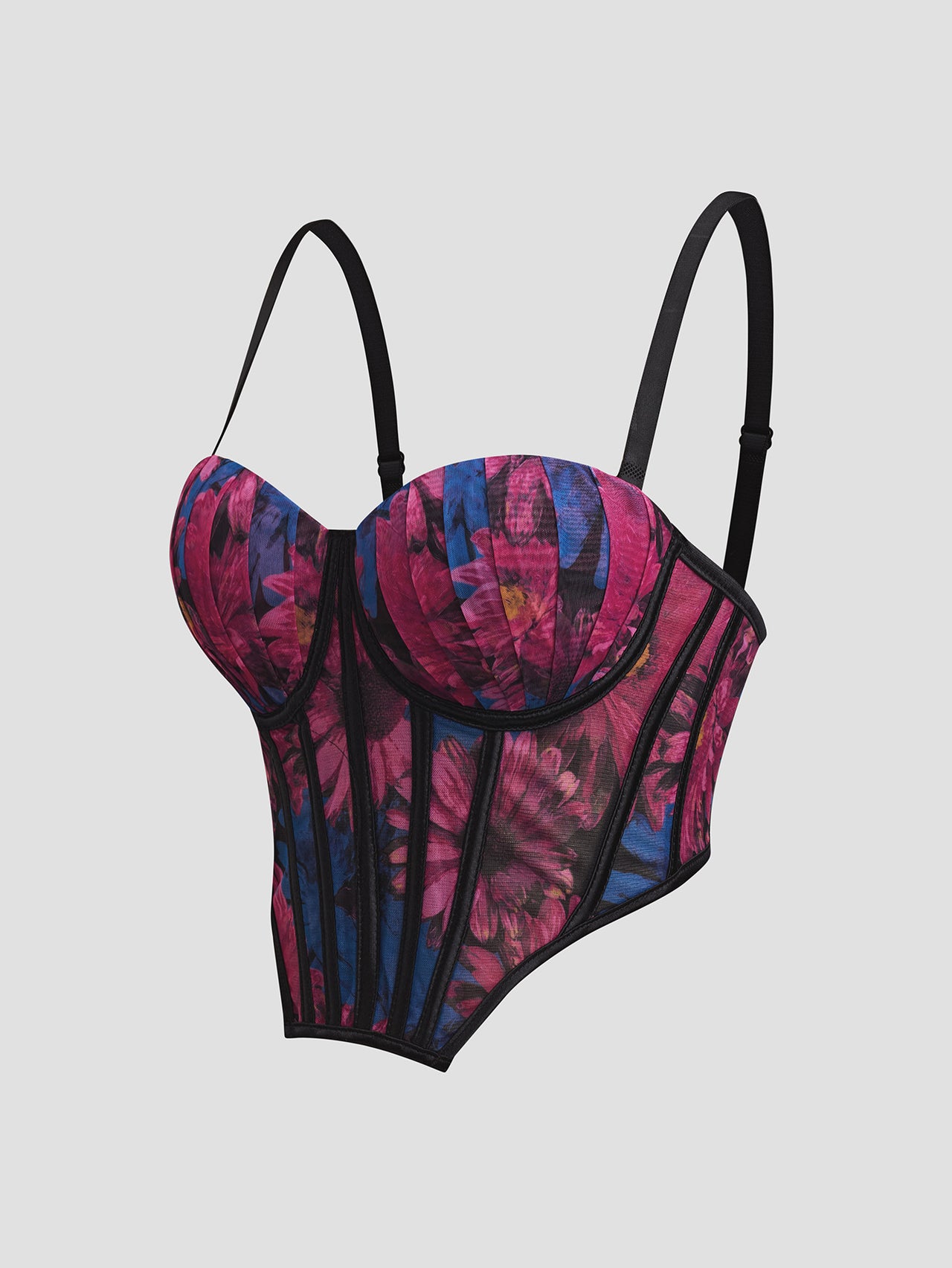Mesh Floral Print Steel Ring Boning Corset Short Strapless Vest Underwear Sexy Spaghetti Straps Slimming - Modestly Vogue 