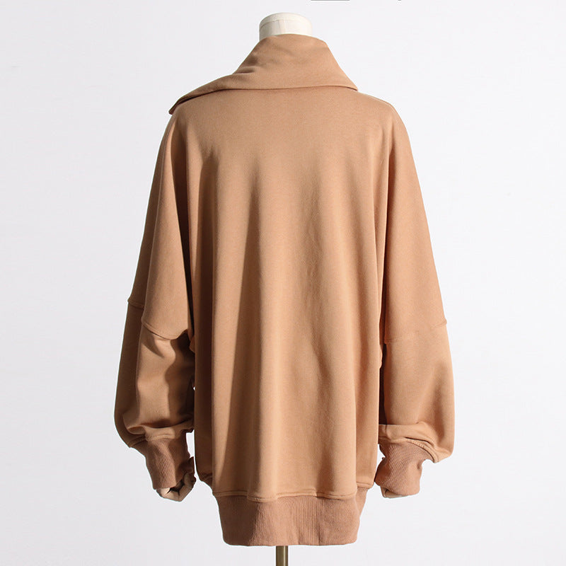 Solid Color Women Sweatshirt Casual Loose Scarf Collar - Modestly Vogue 