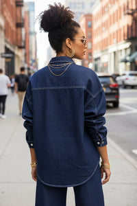 Women Clothing Personality Street Casual Slim Fit Shacket Denim Two Piece Sets - Modestly Vogue 