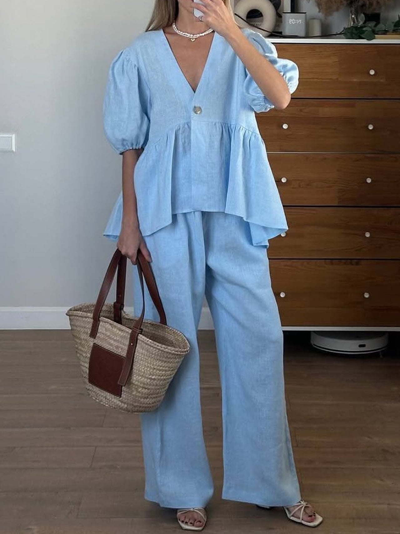 Vacation Short Sleeved T shirt Straight through Long Pants Women Clothing Summer - Modestly Vogue 