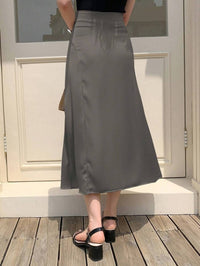 Women’s Satin Midi Skirt – Elegant Mid Length Silk Style - Modestly Vogue 