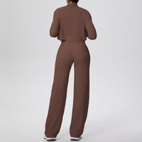 Solid Color Zip Long Sleeve Coat & Yoga Three-Piece Suit