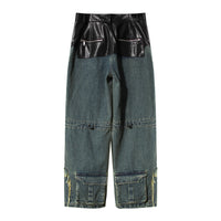 Leather Trim Denim Jeans - Modestly Vogue 