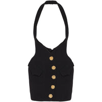 Black Star Rose Metal Buckle Halter Skirt Hip Skirt Set - Modestly Vogue 