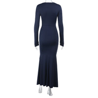 Private Wear Socialite Long Sleeve Thin Strap Slim Dress Autumn Winter Ruffled Maxi Dress - Modestly Vogue 