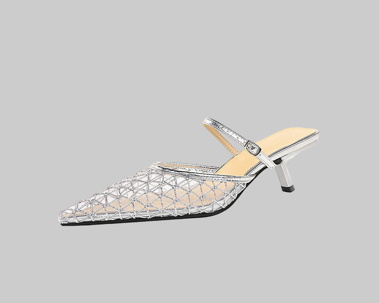 Mesh Lace Pointed Toe Stiletto Sandals Shoes Heels