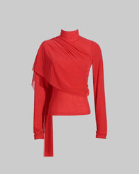 Deep Elegant T-Shirt for Women - Autumn Stand Collar Long Sleeve Mesh Slim Top