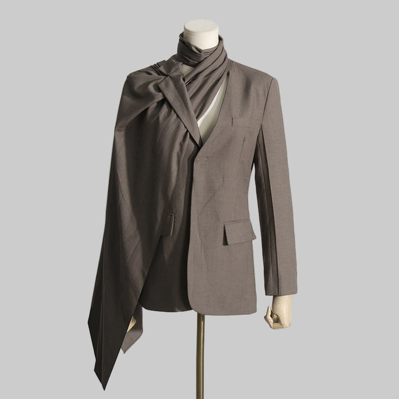 Elegant Cutout Scarf Blazer for Women – Slim Fit Style - Modestly Vogue 