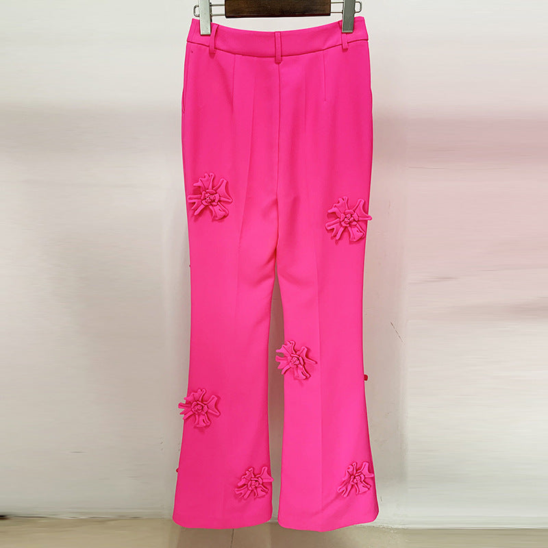 Stars Heavy Industry Three-Dimensional Floral Decoration Bootcut 3D Rose Pants Work Pant - Modestly Vogue 