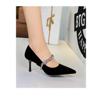 Rhinestone Strap Pointed Toe Suede Stiletto High Heels for Women