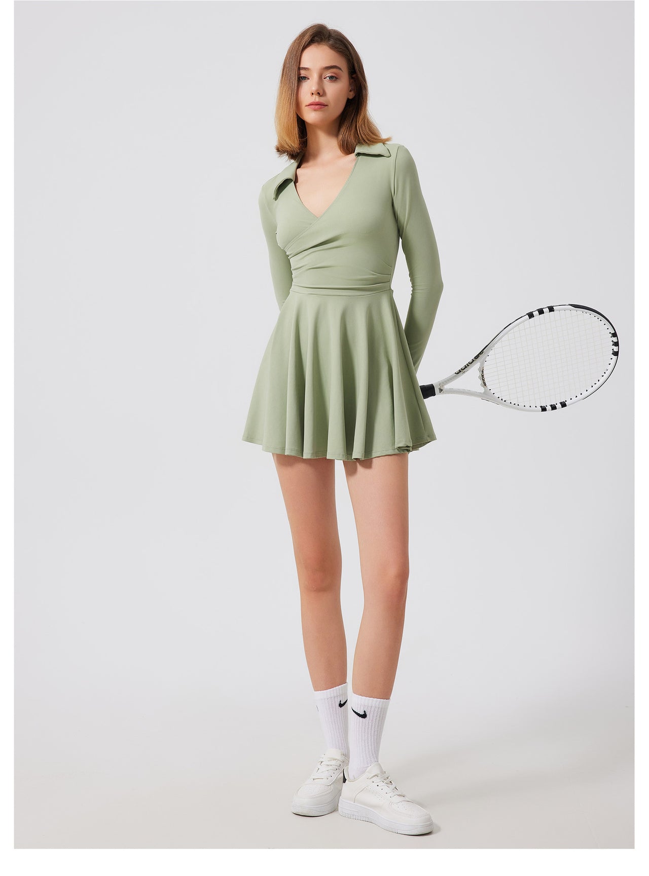 Anti Exposure Two Pieces Tennis Suit Running Top Casual Breathable Workout Clothes Long Sleeve Nude Feel Yoga Clothes Suit - Modestly Vogue 