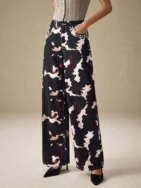 Pearl Lace Pockets Printed Denim Trousers Jeans - Modestly Vogue 