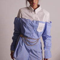 Blue Simple Office Top Women Summer Comfort Faux Two Pieces Casual Striped High Grade Women Shirt - Modestly Vogue 