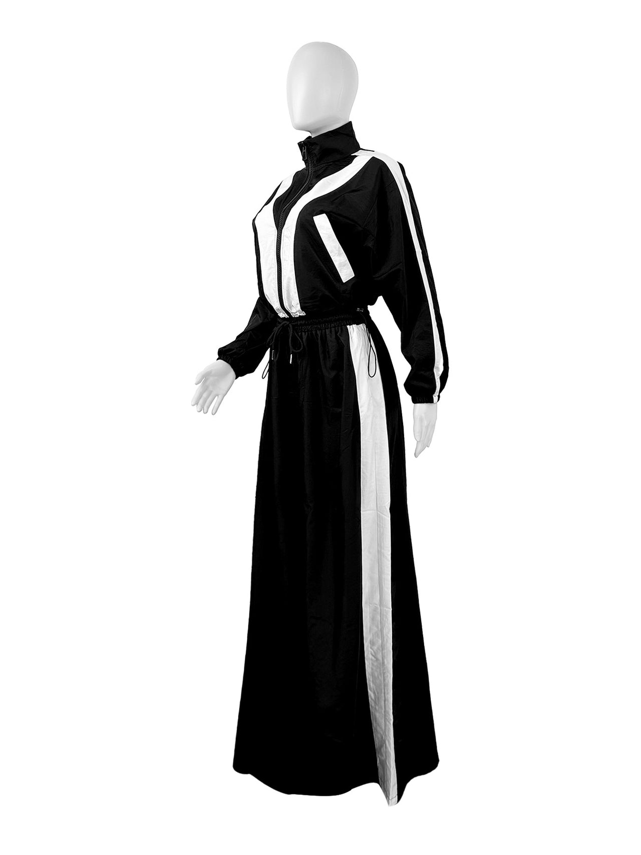 Black Zipper Waist Stitching Contrast Color Oversized Super Trendy Two Piece Suit