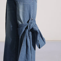 Spring Retro Washed Distressed Stitching Bow Design High Waist Slimming Straight Jeans Women - Modestly Vogue 