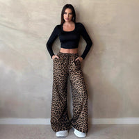 Women’s High Waist Leopard Print Satin Wide Leg Pants - Modestly Vogue 
