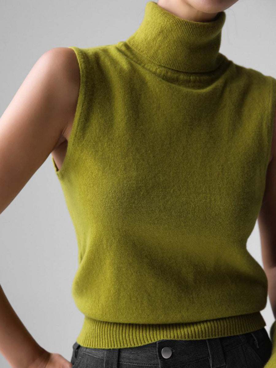 Knitted Sleeveless Vest Autumn High Neck Vest Sweater Minimalist Vest Top Women