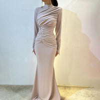 High Waist Ruched Elegant Long Sleeved Holiday Maxi Dress - Modestly Vogue 